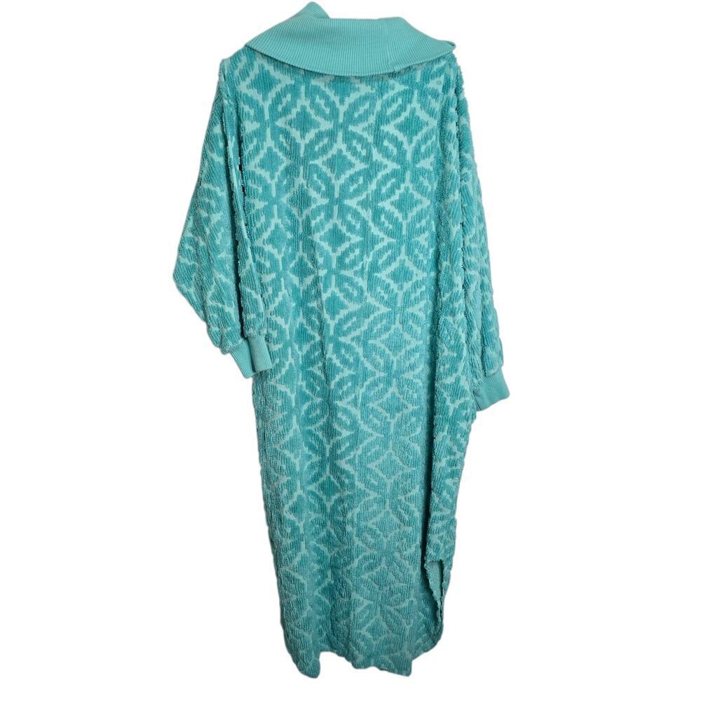 Vintage Stan Herman for Herbcraft Chenille Robe Aqua Blue USA L 70s Lounge Dress